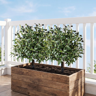 Ensemble de 2 buissons d'olivier artificiel avec piquet de sol, arbuste artificiel 23,62 po avec oliviers, arbustes décoratifs d'extérieur résistants aux rayons UV pour le jardin, la pelouse, le porche et la décoration intérieure