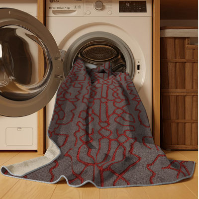 Machine Washable Trellis Grey Area Rug