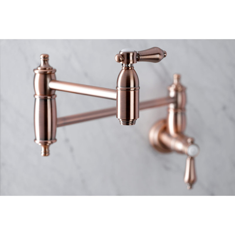 Kingston Brass Heirloom Two-Handle 1-Hole Wall Mount Pot Filler Faucet, Antique Copper
