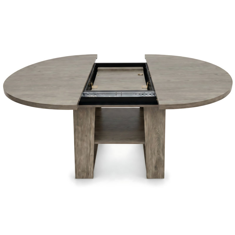 Table de salle à manger à rallonge papillon avec piètement en forme de H et tablette, Gris