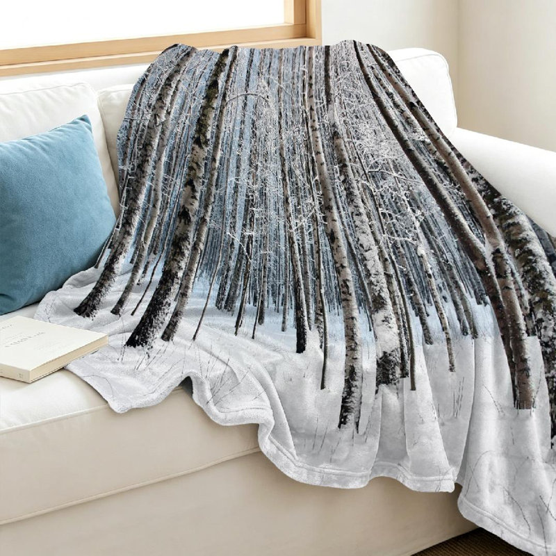 Jeté en flanelle transparente molletonné ultra doux, imprimé neige unie d'hiver, Throw 40" x 50"