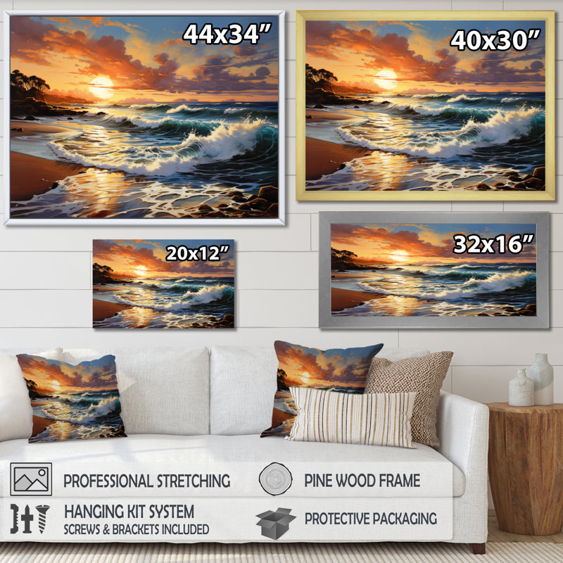 Photo de plage ensoleillée Horizons I - impression, Cadre simple blanc, H 30 po x l 40 po x P 1,5 po