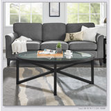 Table basse moderne en verre simple, table basse en verre trempé, base en bois massif, plateau rond en verre transparent