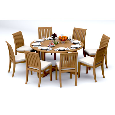 Ensemble de salle à manger 5 pièces en bois de teck de qualité A: table ronde de 60 po Lagos # 11LG1200
