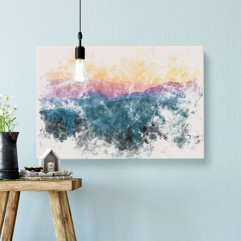 Mount Rainer in Seattle Watercolour - Wrapped Canvas, 45cm H x 76cm W x 4cm D