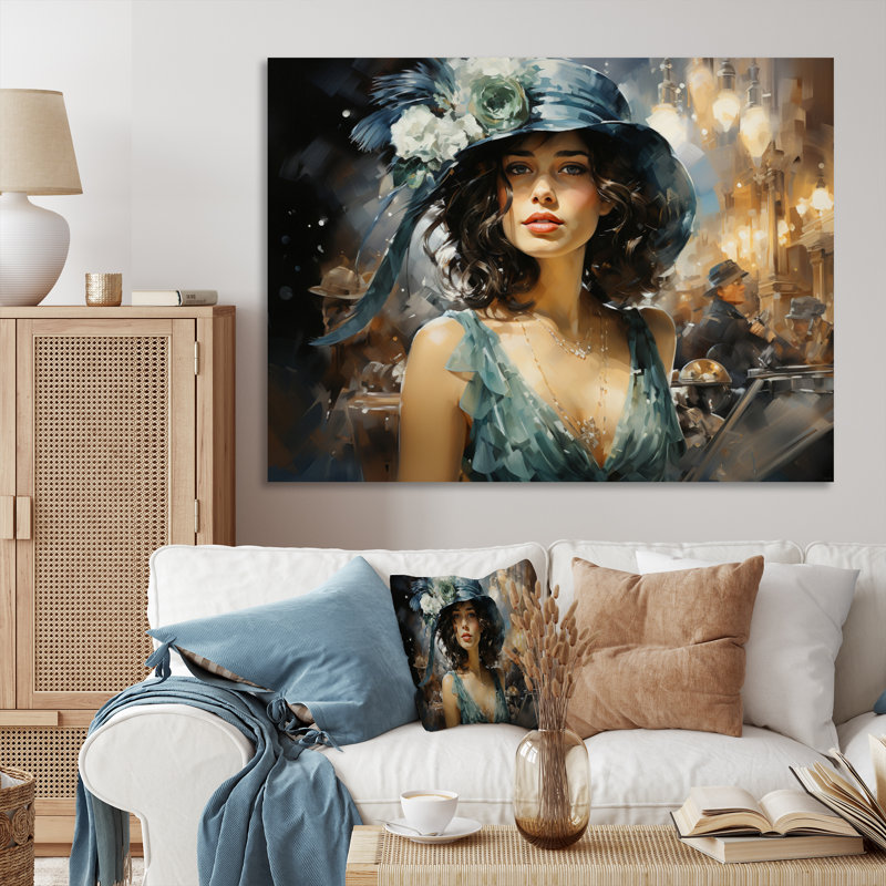 «Fashion 1920S Roaring Portrait III» - Impression, Toile tendue, H 24 po x l 32 po x P 1 po