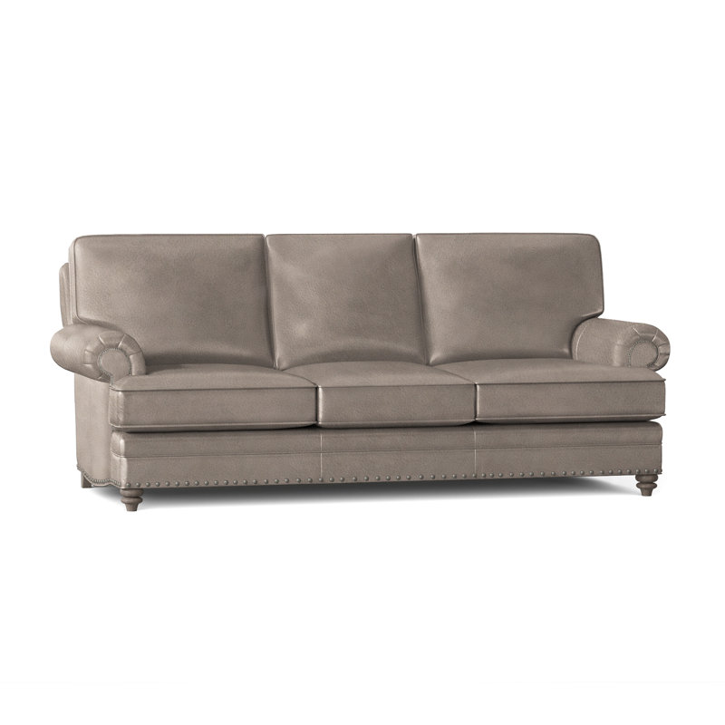 Carrado Leather Sofa, Anilina Cacao Genuine Leather, Stone, Pewter