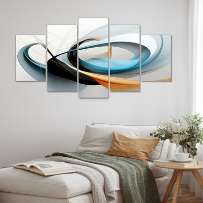 Minimal Streams Turquoise Gold - Abstract Modern Waves, art mural pour le salon, 5 pièces