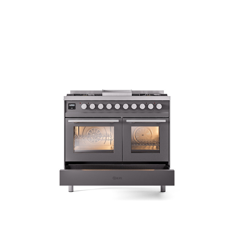 ILVE Professional Plus II Series 40 inch Dual Fuel Range with 6 Sealed Burners, Griddle (Glass Door), Natural Gas