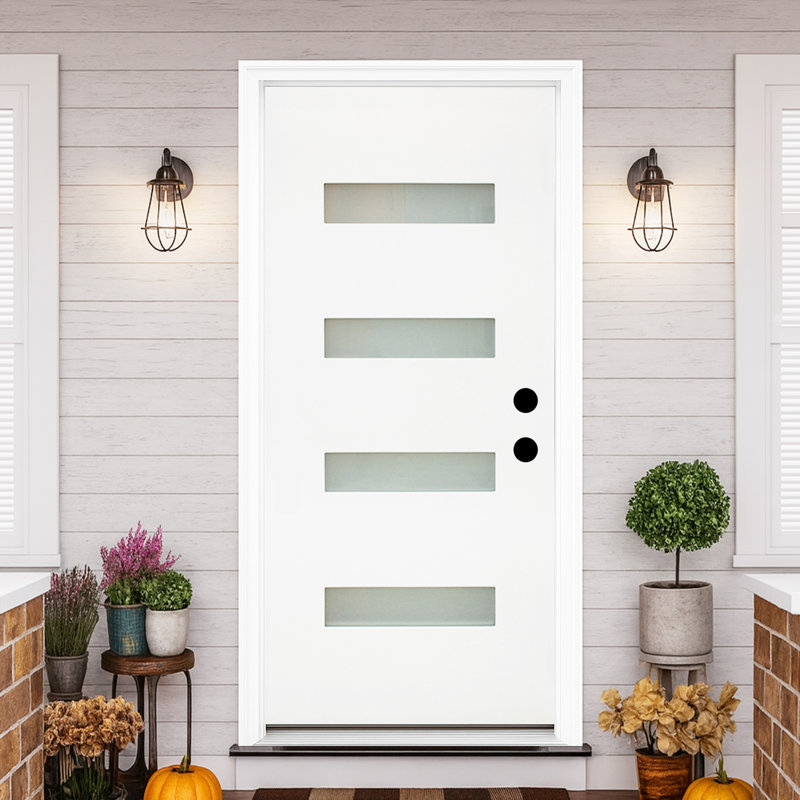 Blanc 36 po X 80 po Porte d'entrée avec ensemble de cadre en verre et vinyle Forst, S'ouvre à gauche vers l'intérieur