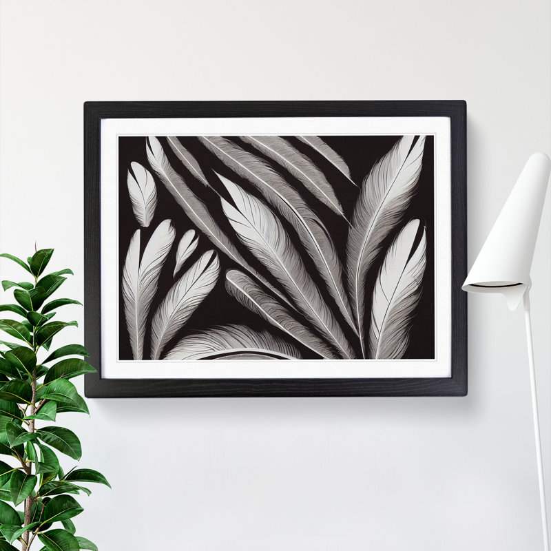 Artistic Bird Feathers - Single Picture Frame Print, Black, 46cm H x 64cm W