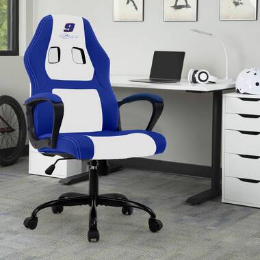 Nicer Furniture AP1878-BL Ergonomic Racing Gaming Chair with Head Cushions & Adjustable Armrest Blue