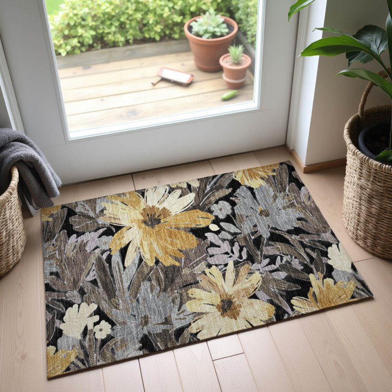 Premium Machine Washable Elize AMF1481 Floral Rug, Rectangle 1'8" x 2'6"
