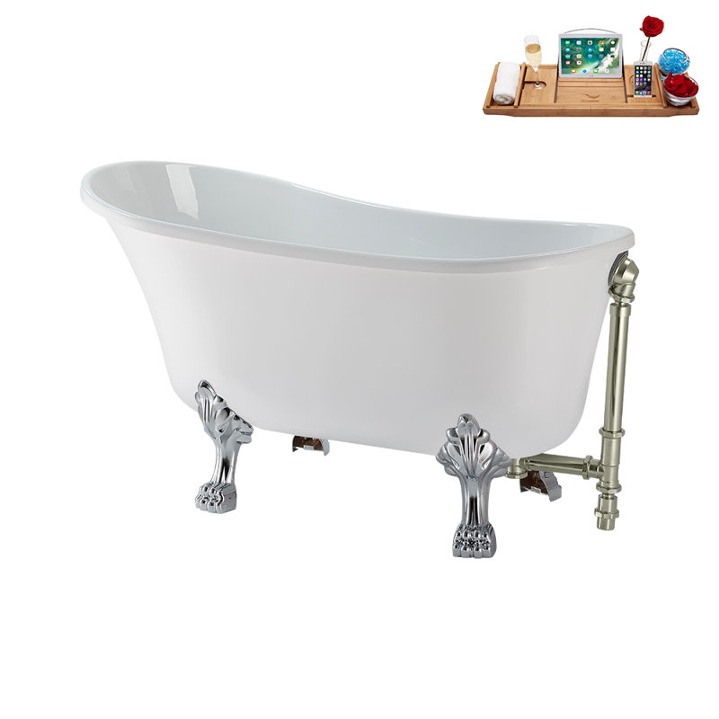 51.2'' x 25.6'' Soaking Acrylic Bathtub, Polished Chrome, Brushed Nickel
