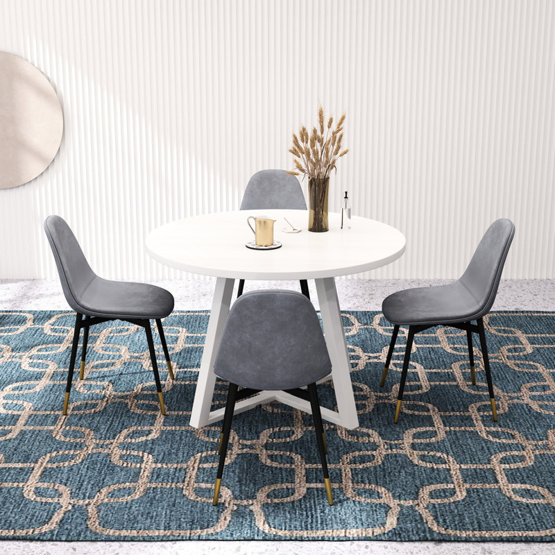 Gris 5 salle à manger. Table ronde à tréteaux et 4 chaises. Plateau, base en bois massif, revêtement en velours, style contemporain pour la chambre - Combinaisons confortables