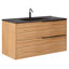 Kora 32" Bamboo Faux Finish Wall-Mounted Single Bathroom Vanity with Integrated Ceramic Top & Handles-1244250220-1244381057