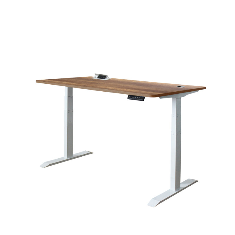 Bureau debout à hauteur ajustable avec prises Cimarr, Érable foncé / blanc, H 51 po x l 52 po x P 27 po