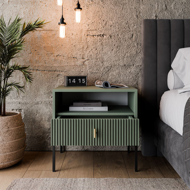 54cm W Particle Board / Chipboard Bedside Table, Smoke Green