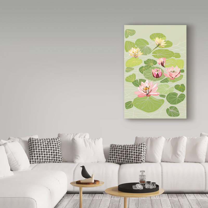 «Pink Water Lilies in Pond», art sur toile, H 32 po x l 22 po x P 2 po