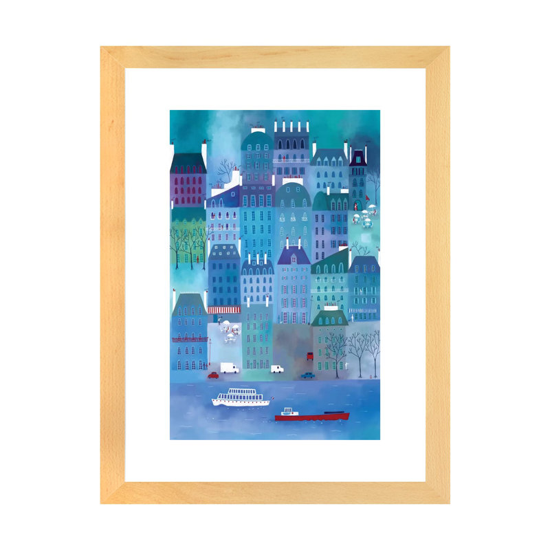Paris blues par Nic squirrell-impression, Toile avec cadre en bois beige, H 32 po x l 24 po x P 1 po, Blanc