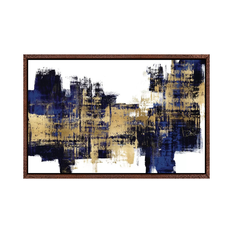 Vibrant Gold On Blue by Alex Wise - Print on Canvas, Classic Brown Wood Framed, 66.04 cm H x 45.72 cm W