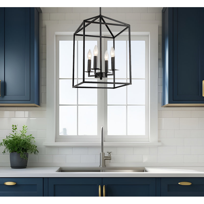 Pasha 4 - Light Black Open Lantern Rectangle Pendant