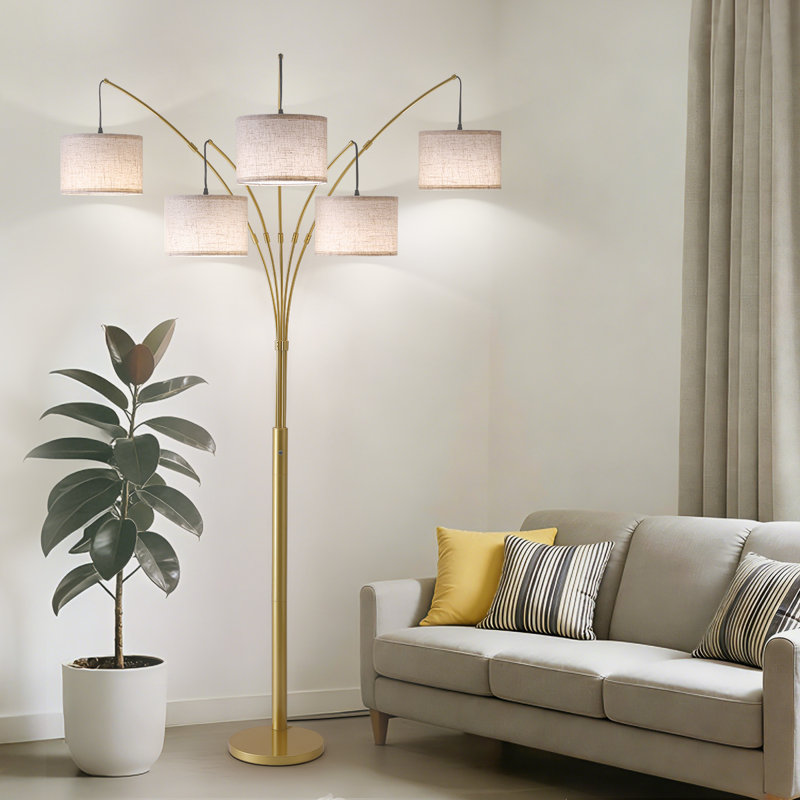 Smart 80" 5-Light Arc Floor Lamp With APP & Remote, Adjustable Heads, Dimmable 3000K-6000K For Living Room, Gold