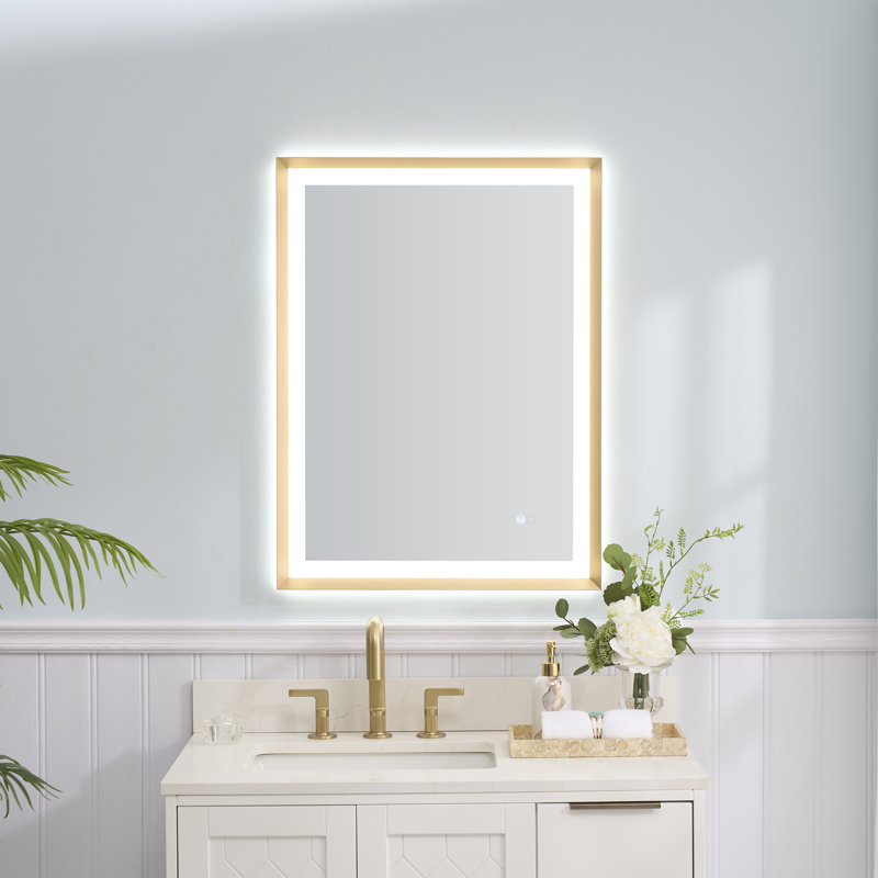 Miroir de salle de bain Edlun, 32 po x 24 po, Or brossé