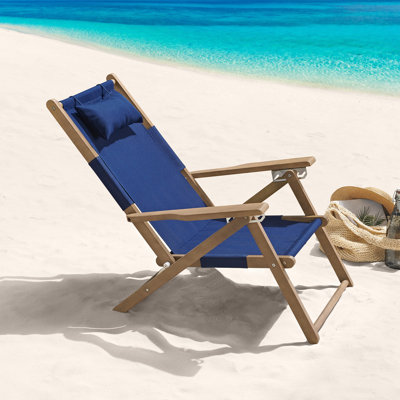 Beach Chair - Outdoor Weather-Resistant Wood Folding Chair with Backpack Straps - 4-Position Reclining Seat - Beach Essentials