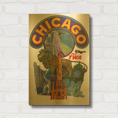 « David Klein vol TWA Chicago 1960 », affiche murale en métal doré, par Vintage Posters, 40,6 x 61 cm
