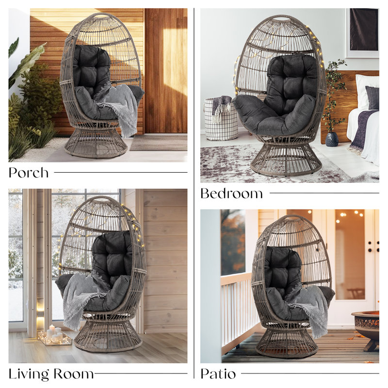 Cohner Wicker Swivel Patio Lounge Chair For Outdoor Indoor Thick UV Resistant Cushion