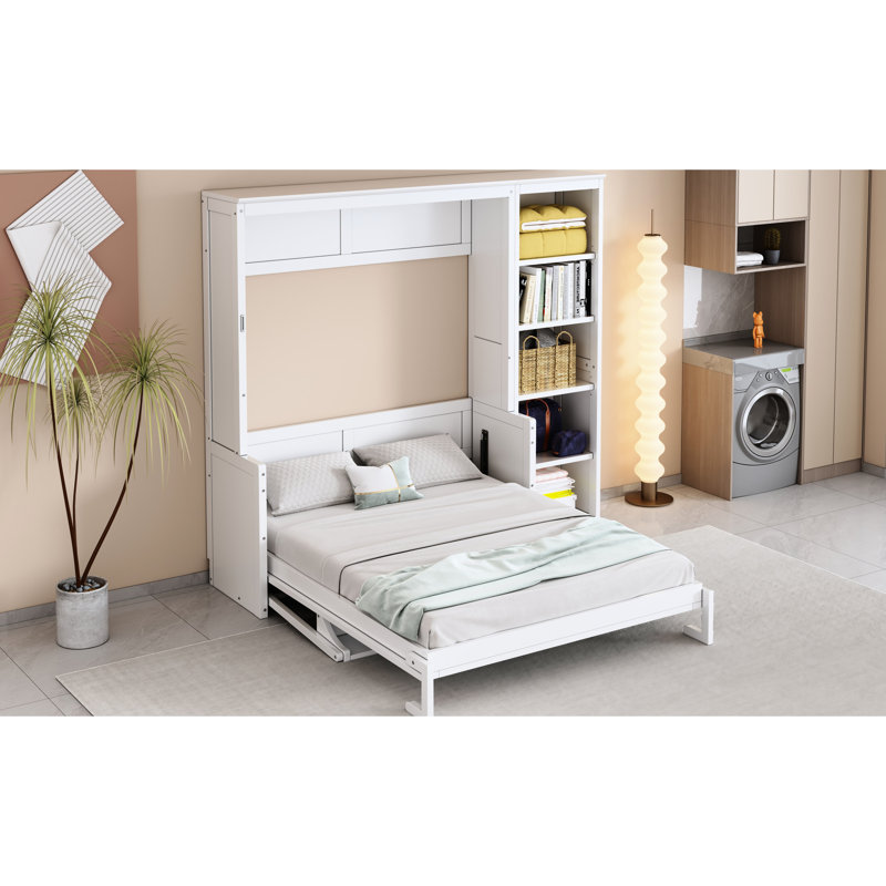 Lit double blanc avec bureau et rangement pour les casse-têtes, composition en bois de pin, jeu de fléchettes pliable, conception solide et efficace