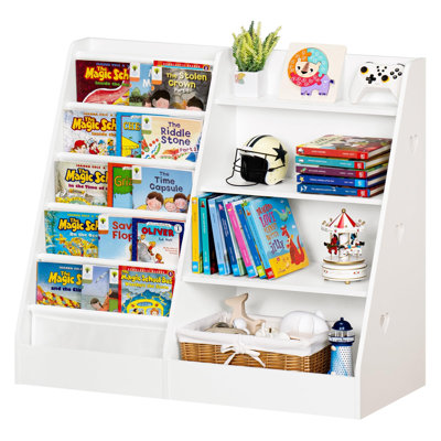 Bibliothèque et organisateur de rangement pour enfants à 4 niveaux, bibliothèque à cinq couches pour enfants, étagère en bois pour tout-petits, vitrine pour salle de jeux, chambre à coucher, salle de classe, chambre de bébé, école (blanc)