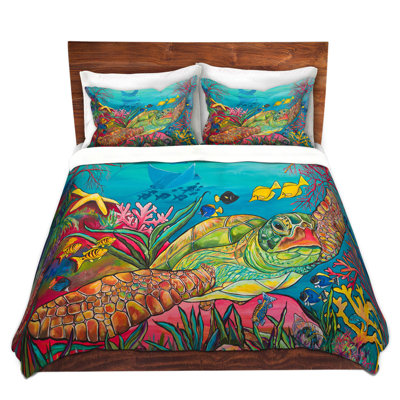 Ensembles de housse de couette en microfibre DiaNoche par Patti Schermerhorn - Corail tortue de mer