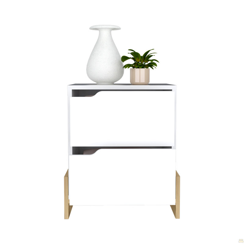 Table de chevet Brookland, table de chevet avec tiroirs doubles et base robuste, Multi-couleur