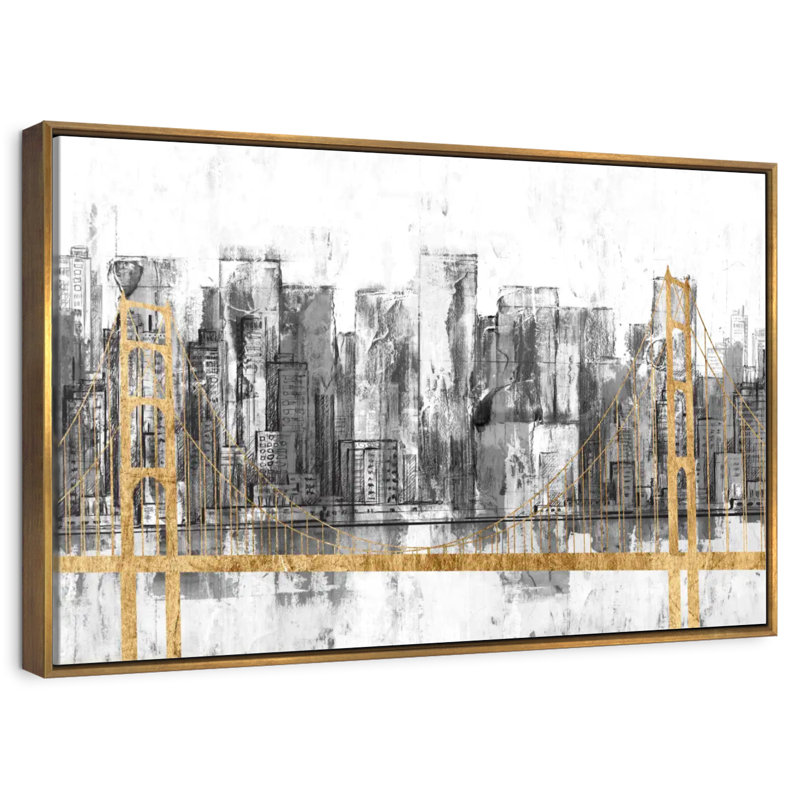 Golden Bridge Panorama, 46 po x 31 po, Cadre flottant doré