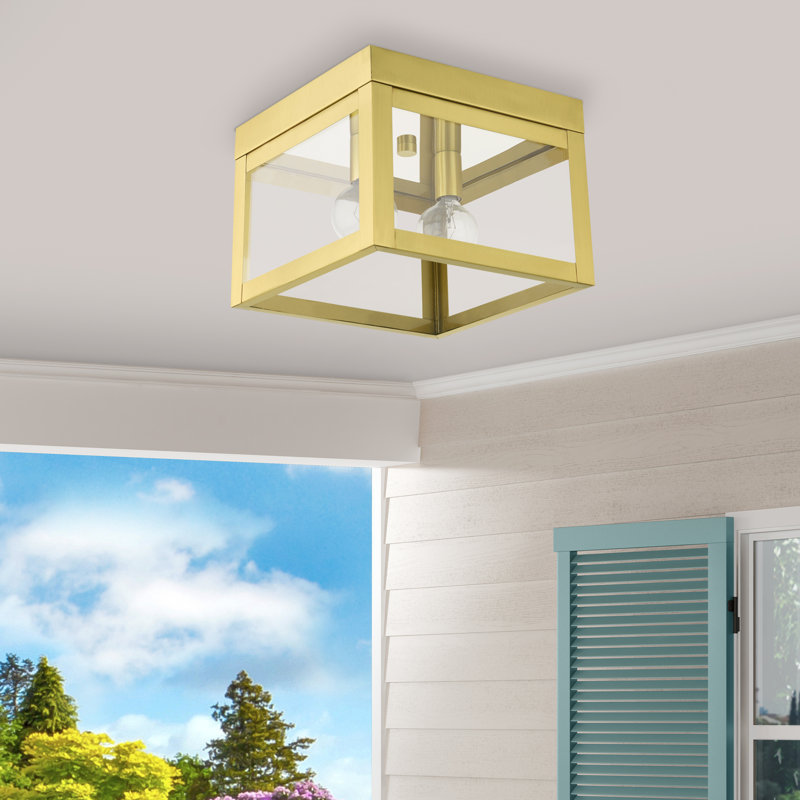 8'' W 2 - Bulb Outdoor Semi Flush Mount, Satin Brass
