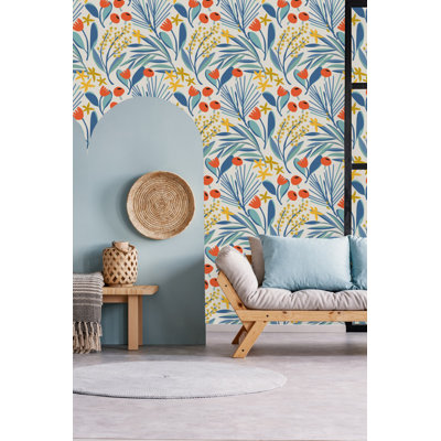 Papier peint fleurs orange