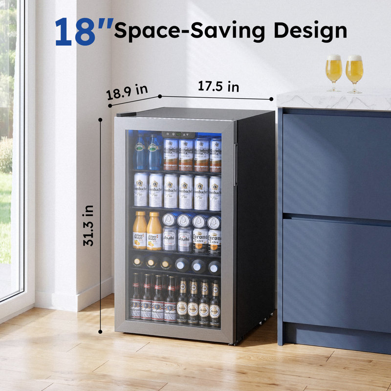 Réfrigérateur à boissons autoportant de 13,3 pouces cubes avec porte vitrée l 13,3 po Simzife, Argent