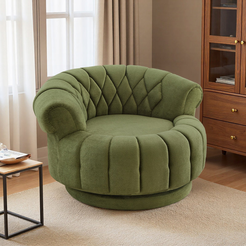45.9"W 360° Swivel Accent Barrel Chair, Green