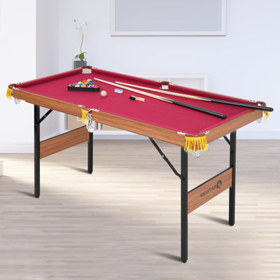 54" Portable Pool Table - Billiard Table For Kids & Adults With 2 Cues, Triangle Rack, Chalk & Brush