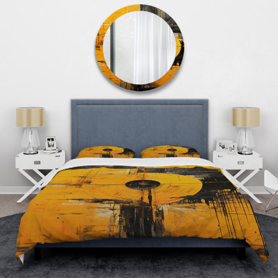 Yellow And Black Spiral Radiant Geometry - Abstract Collages Duvet Cover Set