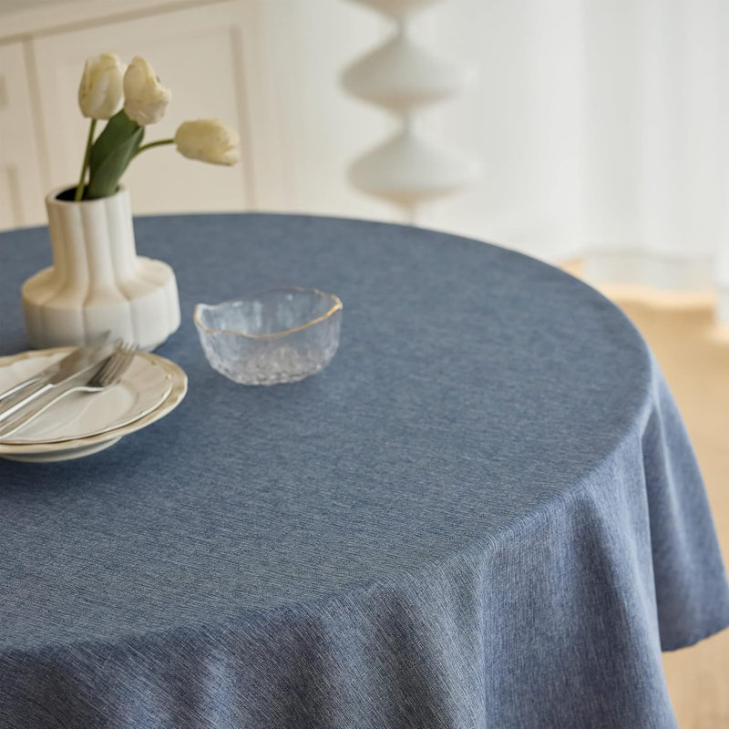 Nappe ronde de 60 pouces, housse de nappe lavable en faux lin pour les repas de fête, bleu, Bleu