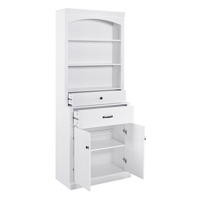 Bathroom Storage Cabinet with Two Doors, Drawers, Adjustable Shelf & Three Open Shelves, White