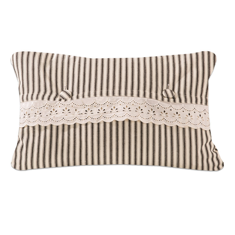 Black and Cream Striped Cotton Lace Pillow Cover 12x20