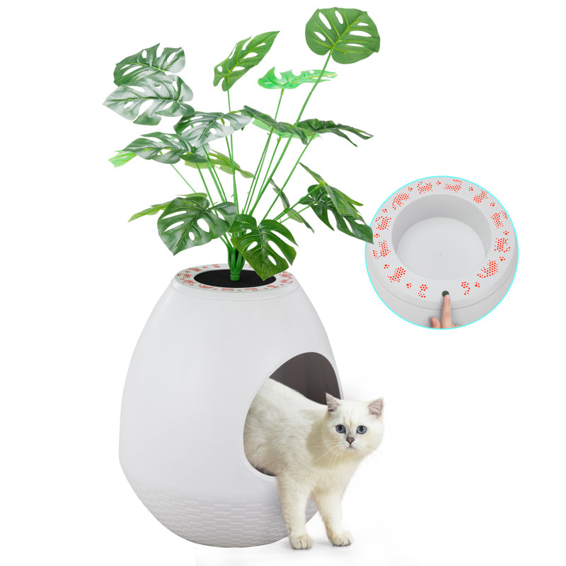 Litière pour chat avec contrôle intelligent des odeurs et système de ventilation silencieux, Blanc