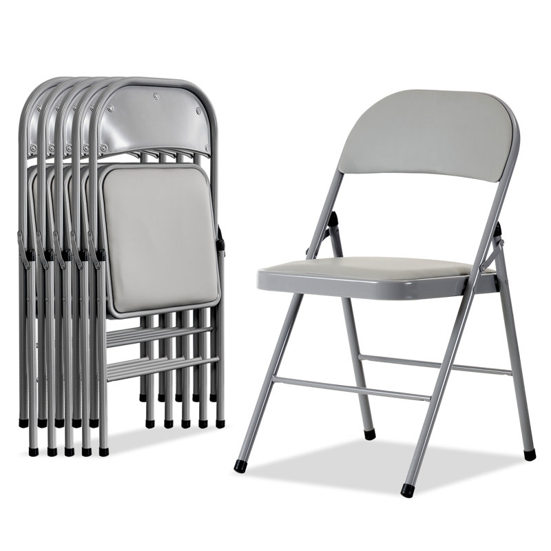 Frankie Vinyl Padded Stackable Folding Chair Set of 6, Gray