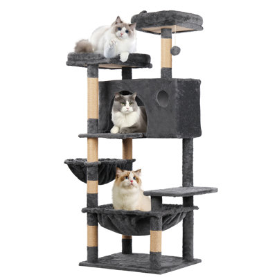  60in Large Cat Tree,multi-level Cat Tower For Adult Large Cats,cat Condo With Scratching Posts,hammock,plush Perch,dark Gray