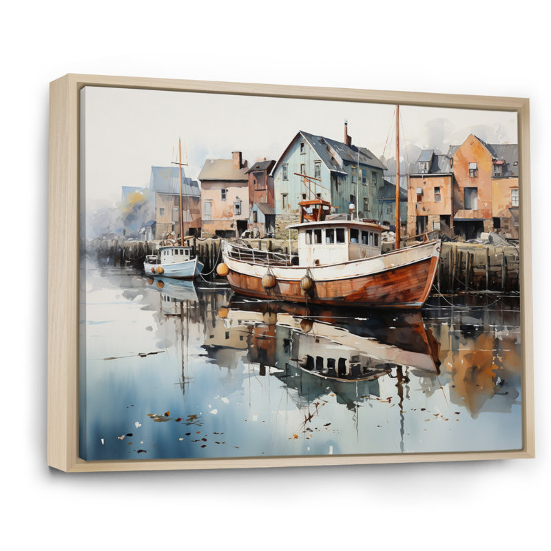 Port Harbor Reflections V - imprimé, H 24 po x l 32 po x P 1 po, Cadre naturel flottant