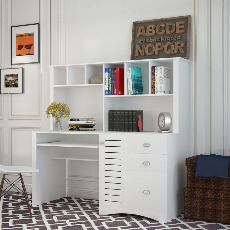 Home Office Computer Desk With Hutch, White